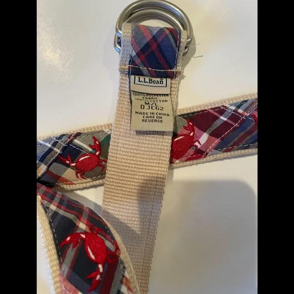 L.L.Bean D Ring Belt, fun red crabs on a plaid background, size M/L - Picture 2 of 6